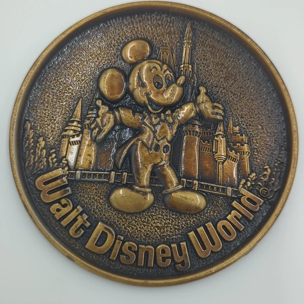 Mickey Mouse Walt Disney World Brass Metal Coasters pack of 4 Round Metal